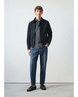 Mango Water-Repellent Jacket With Corduroy Collar - Blue