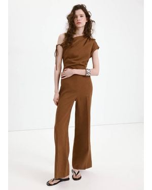 Mango Asymmetrischer Jumpsuit Aus Lyocell-Leinen Tobacco-Braun - Natur