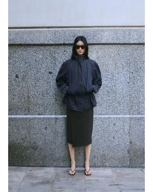 Mango Drawstring Waist Denim Parka - Blue