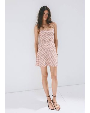 Mango Gathered Check Dress - White