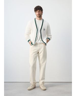 Mango Embroidered Detail Knitted Cardigan - White