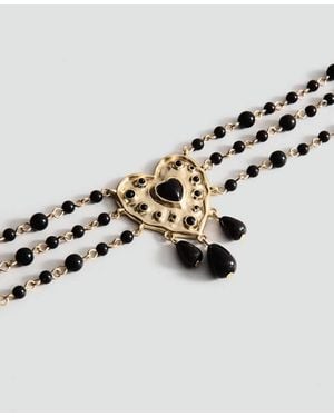 Mango Heart Beaded Necklace - Metallic