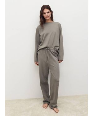 Mango Two-Piece Plain Cotton Pyjamas - Grey