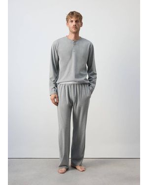 Mango Baumwoll-Pyjama-Set Mit Langem Oberteil Und Hose - Grau