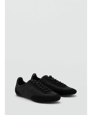 Mango Combined Suede Leather Trainers - Black