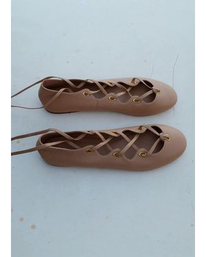 Mango Leather Ballet Flats With Crossed Straps - Pink