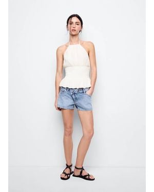 MANGO TEEN Halter Top With Ruffled Detail - White