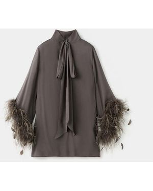 Mango Feather Dress With Fringed Hem in Green | Lyst