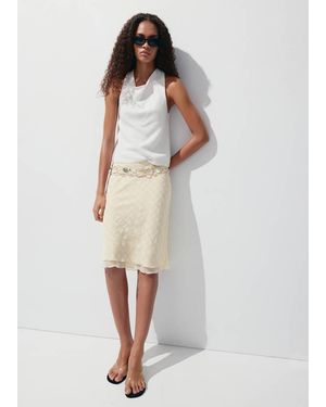 Mango Gonna Midi Quadri Giallo - Bianco