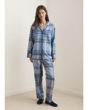 Mango Pantaloni Pigiama Stampa Piping Blu Inchiostro