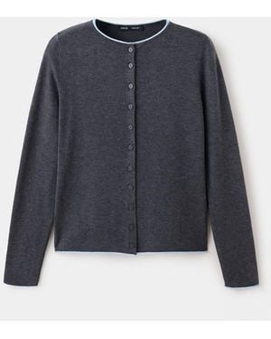 Mango Knit Cardigan With Contrasting Trims - Blue