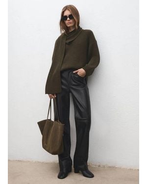 Mango Suede Shopper Bag With Bow Closure - Green