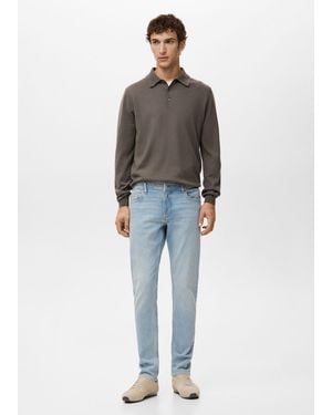Mango Jean Jan Slim-Fit Effet Usé Bleu Clair