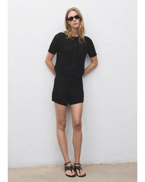 Mango Chunky-Knit Shorts - Black