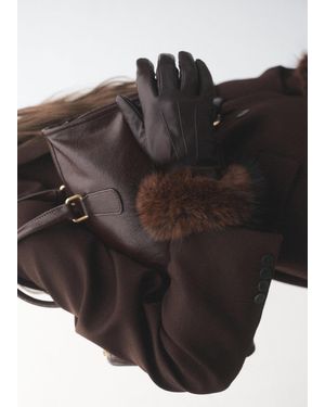 Mango Lederhandschuhe Im Kontrast-Design - Schwarz