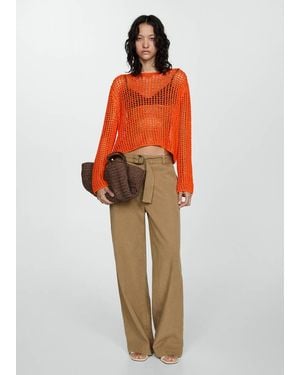 Mango Knit Sweater With Lace Pattern - Orange