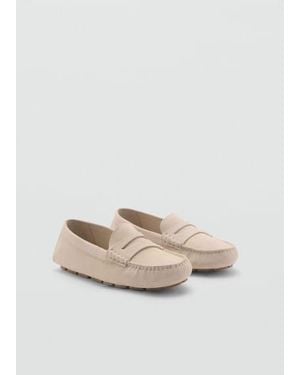 Mango Suede Leather Loafer Flats - Natural