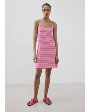 Mango Cotton Dress With Woven Stripe - Blue