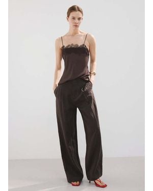 Mango Lace Trim Top - Brown