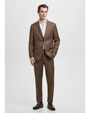 Mango Slim Fit Cotton Striped Suit Shirt - White