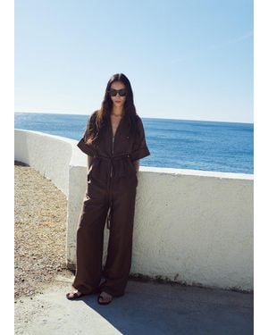 Mango Linen Blouse With Belt - Blue