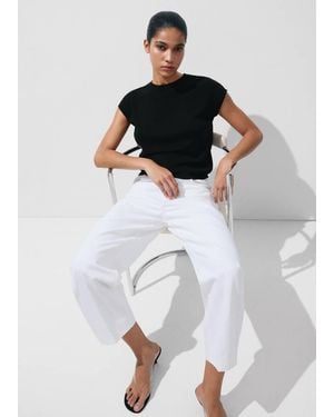 Mango Short-Sleeved Knitted Cotton Jumper - Black