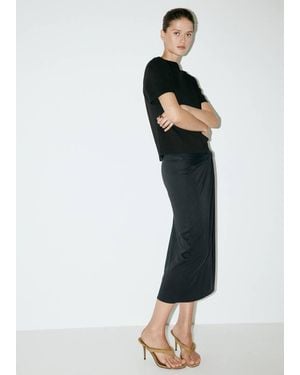 Mango Rounded Neck Cotton T-Shirt - Black