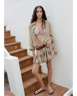 Mango Pleated Check Skirt - Brown