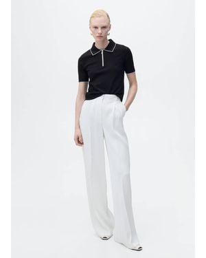 Mango Polo-Neck Jumper With Contrasting Trims - White