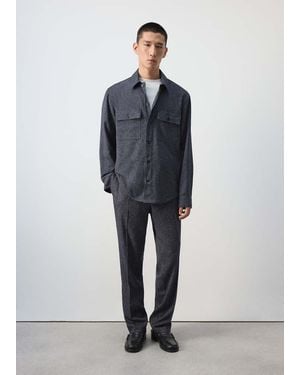 Mango Regular Fit Textured Overshirt - Blue