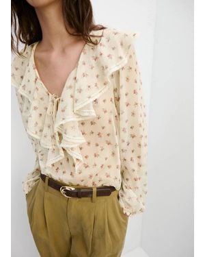 Mango Ruffled Floral Blouse - Natural
