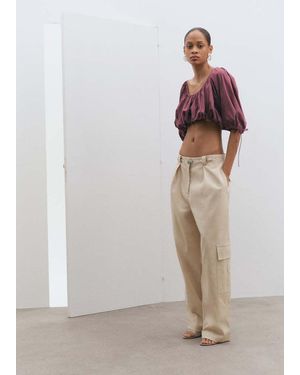 Mango Puff-Sleeved Cropped Blouse - Multicolor