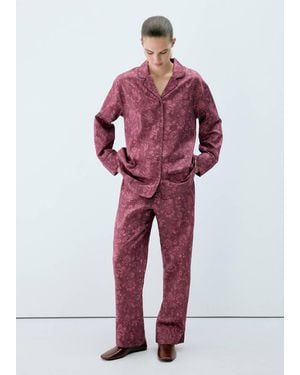 Mango Printed Pyjama Shirt With Piping - Red