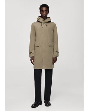 Mango Water-Repellent Hooded Parka Khaki - Natural
