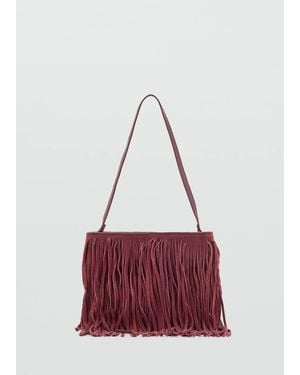 MANGO TEEN Mini Leather Tassel Bag - Red