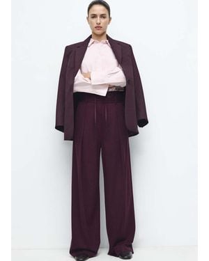 Mango Pleated Trousers With Combined Waistband - Purple