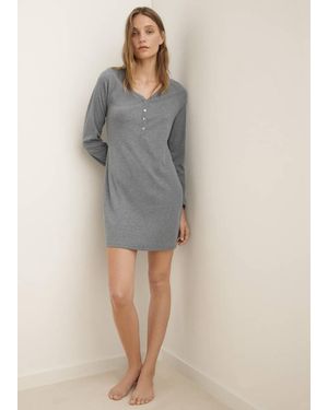 Mango Ribbed-Knit Nightdress With Buttons - Grey