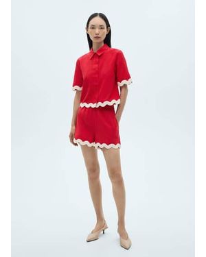 Mango Cotton Shorts With Contrasting Trim - Red