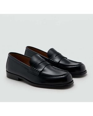Mango Leather Penny Loafers - Black