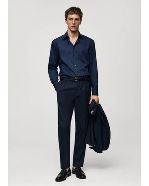 Mango 100% Virgin Wool Slim-Fit Suit Pants Dark - Blue