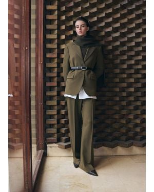 Mango Straight Mid-Rise Trousers - Green