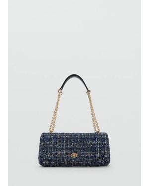 Mango Tweed Shoulder Bag - Blue