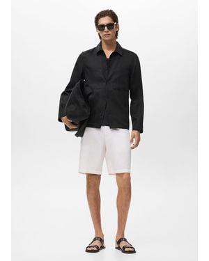Mango Linen-Blend Jacket With Pockets - Black