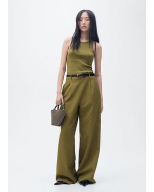 Mango Combined-Fabric Jumpsuit With Belt - Green