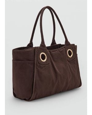 Mango Canvas Eyelets Handbag - Brown