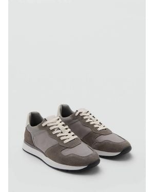 Mango Leather Mixed Trainers - Grey