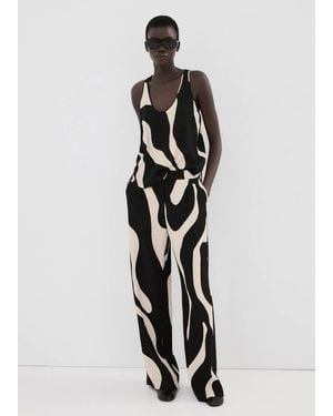 Mango Printed Straight Pants - Black