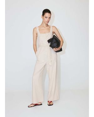 Mango Linen Cropped Playsuit With Belt - White