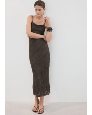 Mango Semi-Transparent Lace Long Dress - Brown