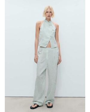 Mango Striped Flowy Trousers - White